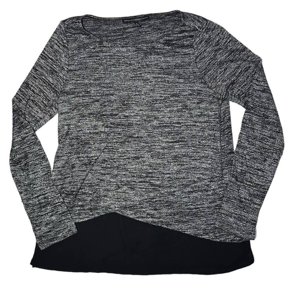 White House Black Market Woman's Gray Black Pullover Blouse Size M